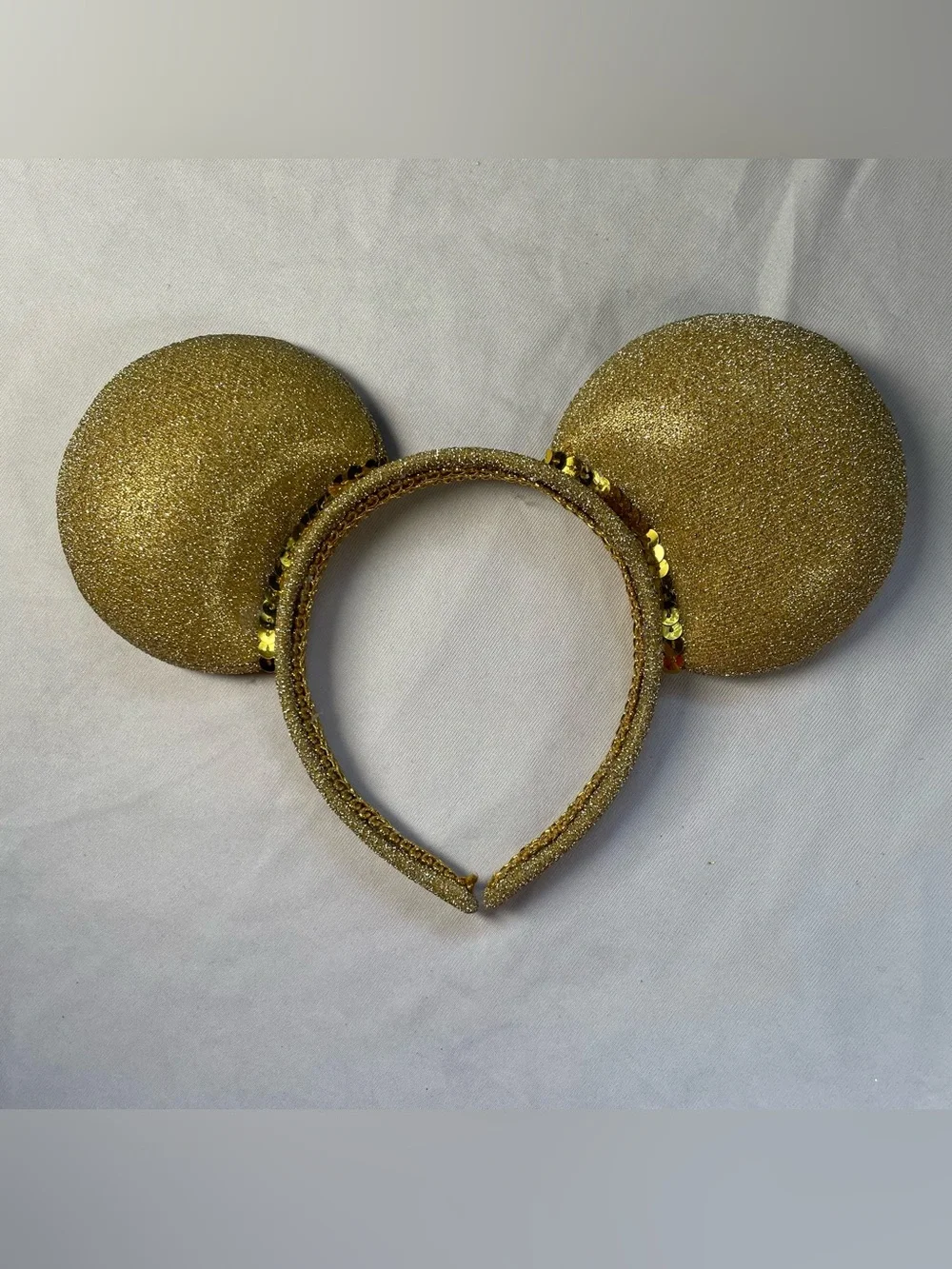 Disney Minnie / Mickey Mouse Ears Headband Gold Glitter Sequins Handmade Unique